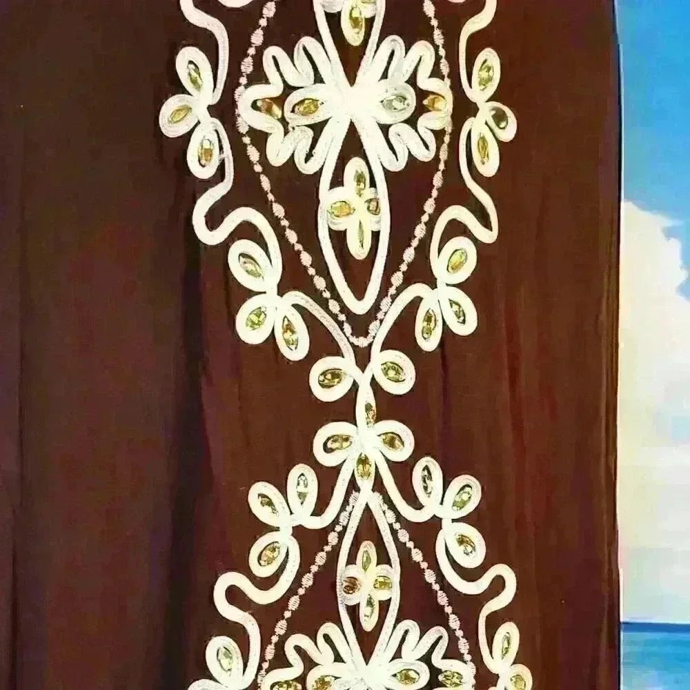 CHOCOLATE BROWN Womans MAXI Dress Rhinestone Embroidery Accents TALL size Med - Picture 8 of 10
